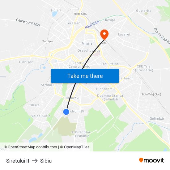 Siretului II to Sibiu map