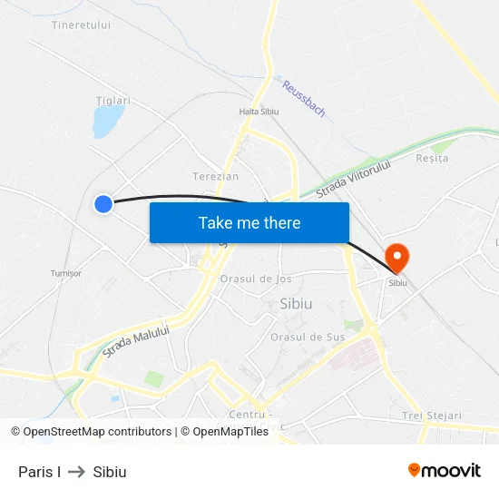 Paris I to Sibiu map