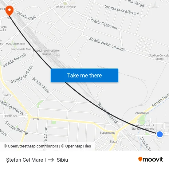 Ștefan Cel Mare I to Sibiu map