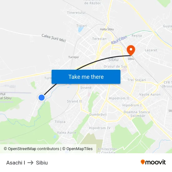 Asachi I to Sibiu map