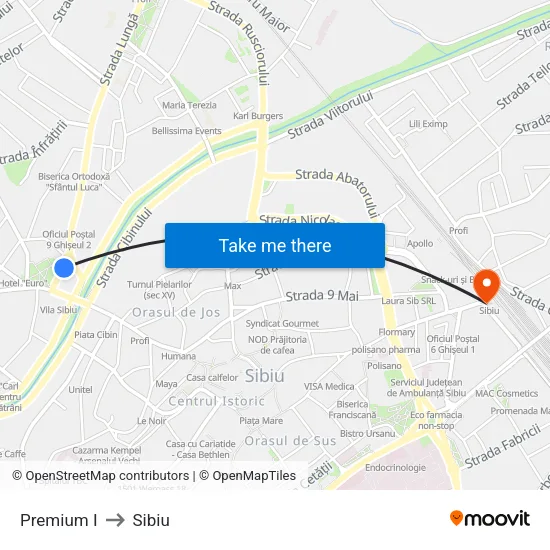 Parcul Reconstrucției to Sibiu map