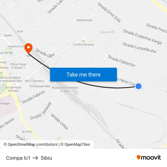 Compa Ii/I to Sibiu map