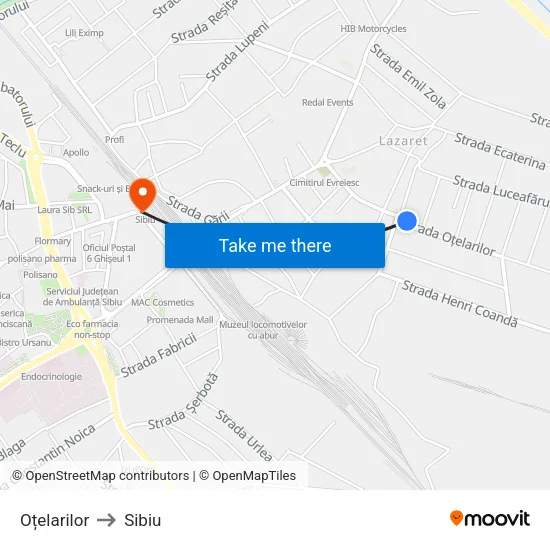 Oțelarilor to Sibiu map