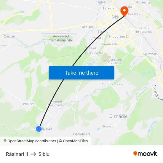 Rășinari II to Sibiu map