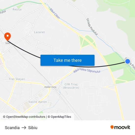 Scandia to Sibiu map