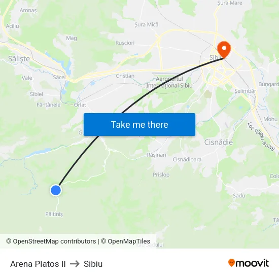 Păltiniș | Arena Platos II to Sibiu map