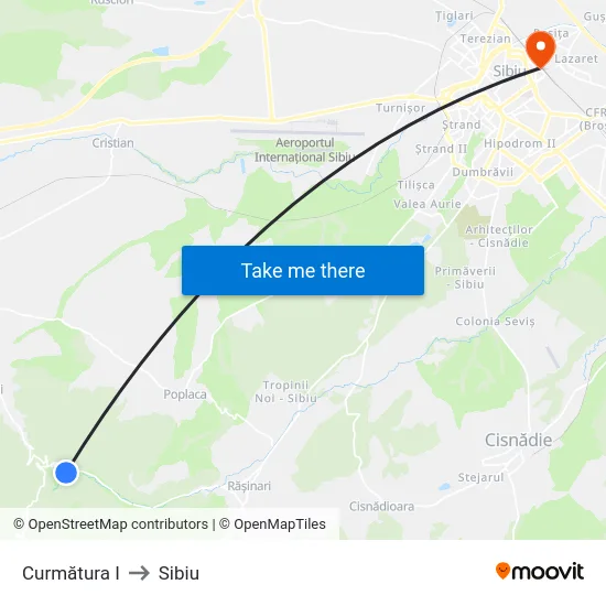 Curmătura I to Sibiu map