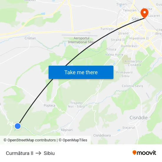 Curmătura II to Sibiu map