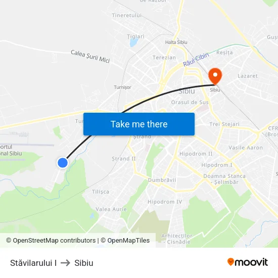Stăvilarului I to Sibiu map