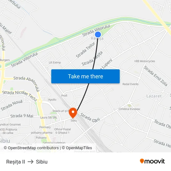 Reșița II to Sibiu map