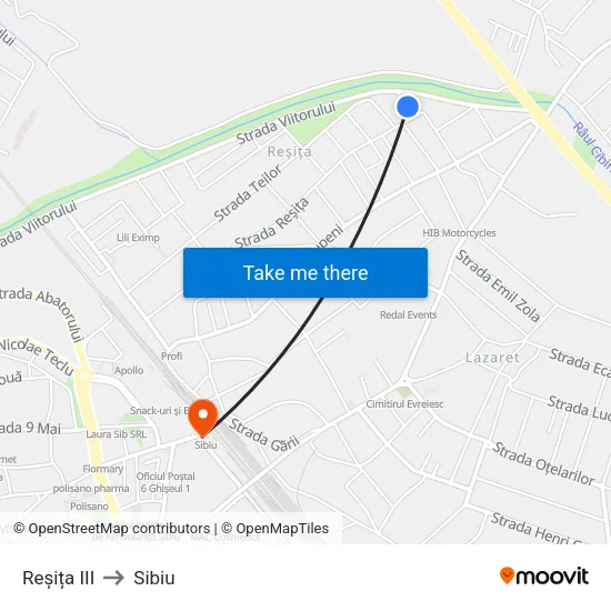 Reșița III to Sibiu map
