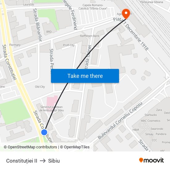 Constituției II to Sibiu map