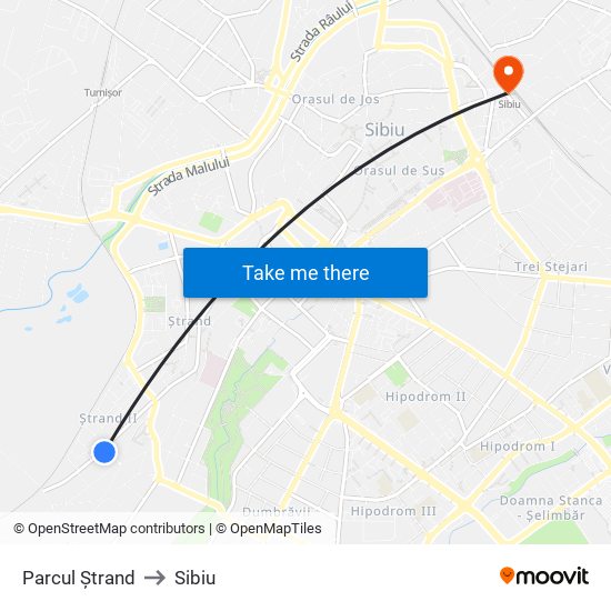 Parcul Ștrand to Sibiu map