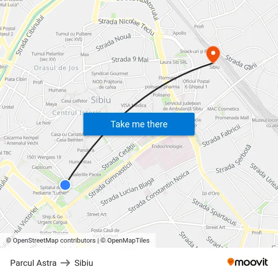 Parcul Astra to Sibiu map