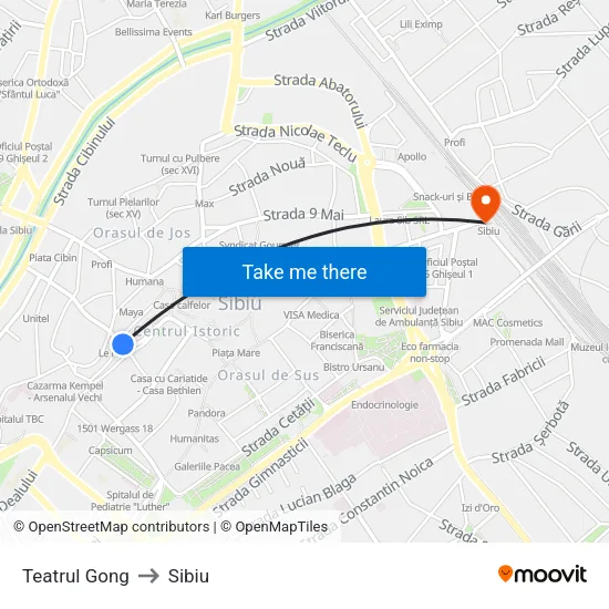 Teatrul Gong to Sibiu map