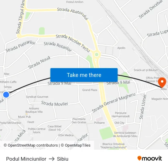 Podul Minciunilor to Sibiu map