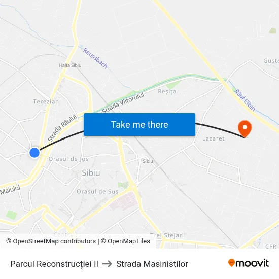 Parcul Reconstrucției II to Strada Masinistilor map