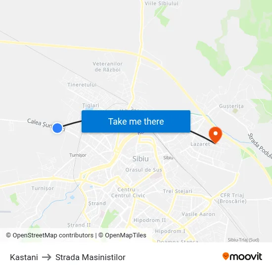 Kastani to Strada Masinistilor map