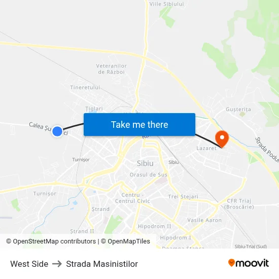 West Side to Strada Masinistilor map