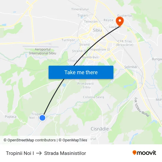 Tropinii Noi I to Strada Masinistilor map