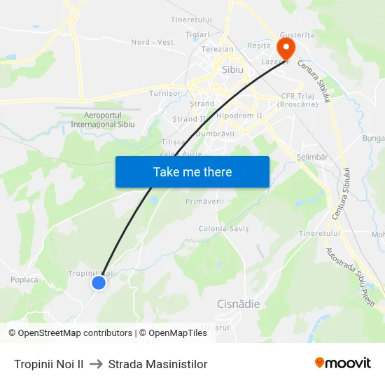 Tropinii Noi II to Strada Masinistilor map