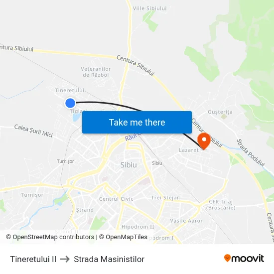Tineretului II to Strada Masinistilor map