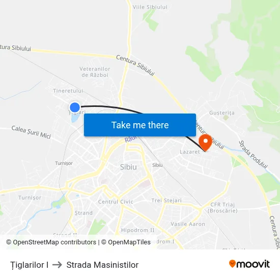 Țiglarilor I to Strada Masinistilor map