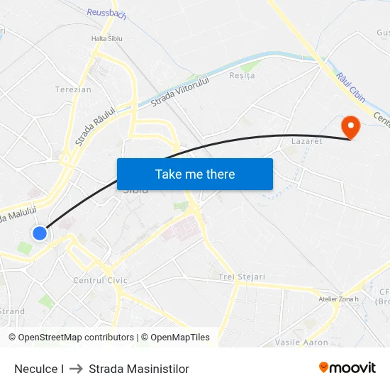 Neculce I to Strada Masinistilor map