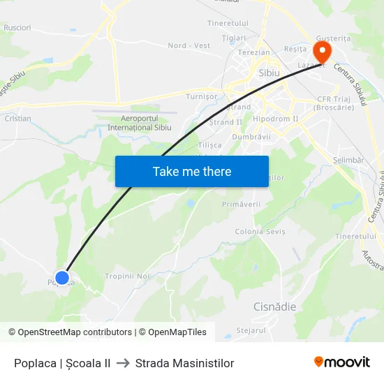 Poplaca | Școala II to Strada Masinistilor map