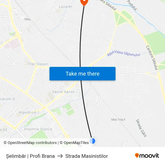 Șelimbăr | Profi Brana to Strada Masinistilor map