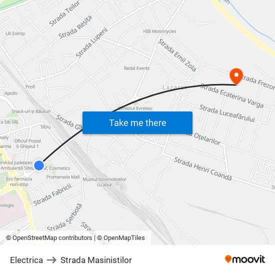 Electrica to Strada Masinistilor map
