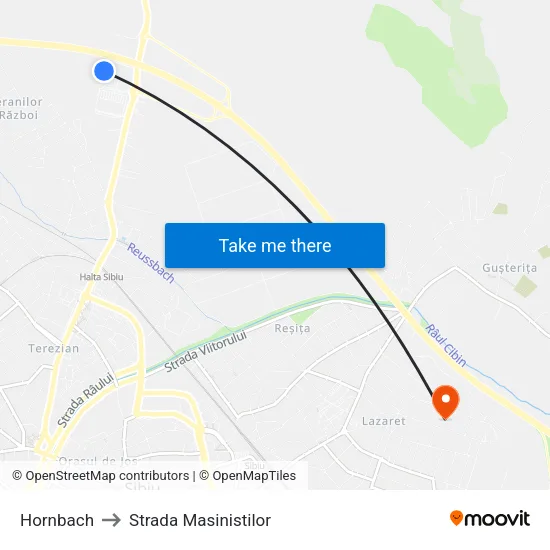 Hornbach to Strada Masinistilor map