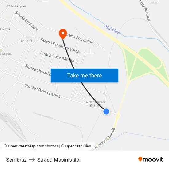 Sembraz to Strada Masinistilor map