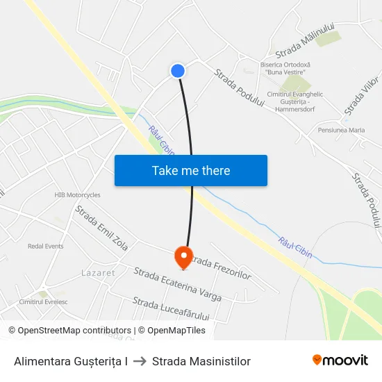 Alimentara Gușterița I to Strada Masinistilor map