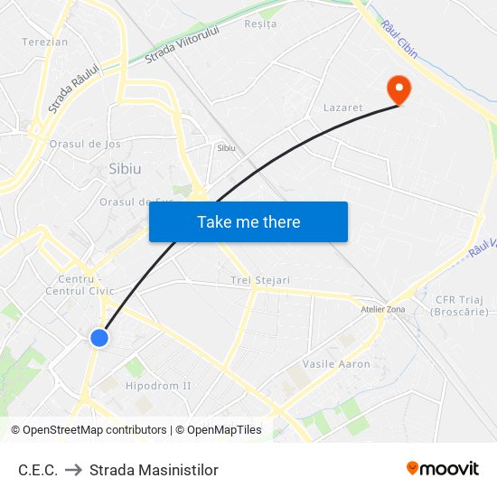 C.E.C. to Strada Masinistilor map