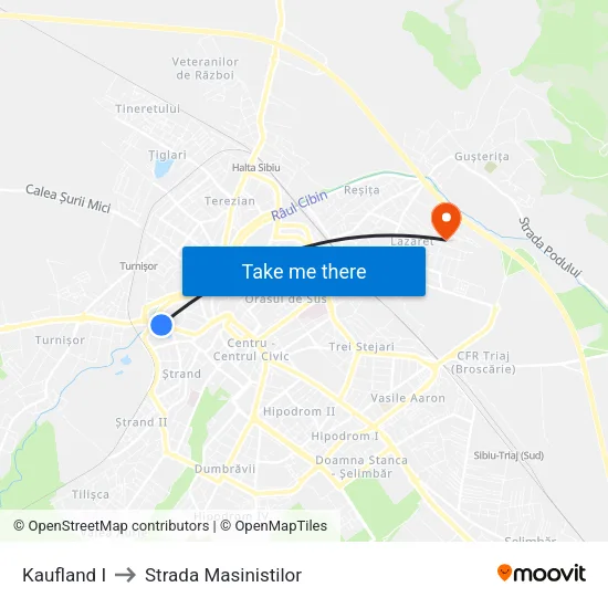 Kaufland I to Strada Masinistilor map