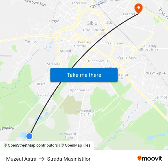 Muzeul Astra to Strada Masinistilor map