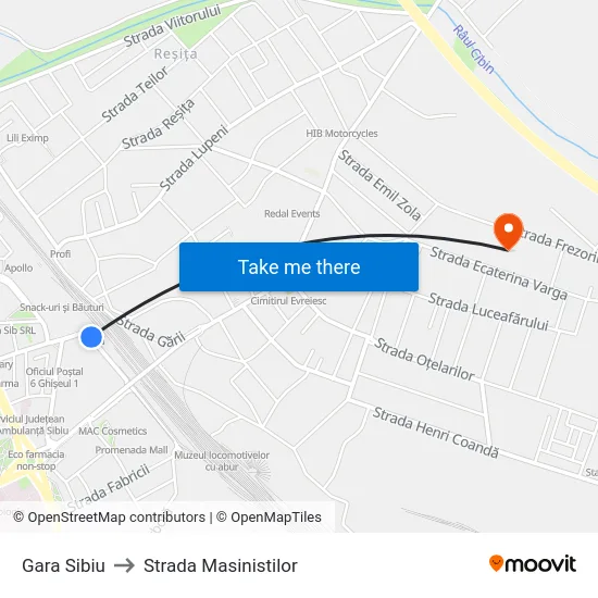 Gara Sibiu to Strada Masinistilor map