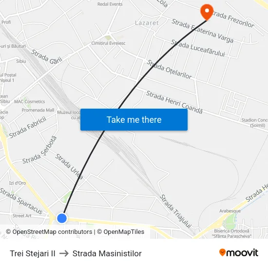 Trei Stejari II to Strada Masinistilor map