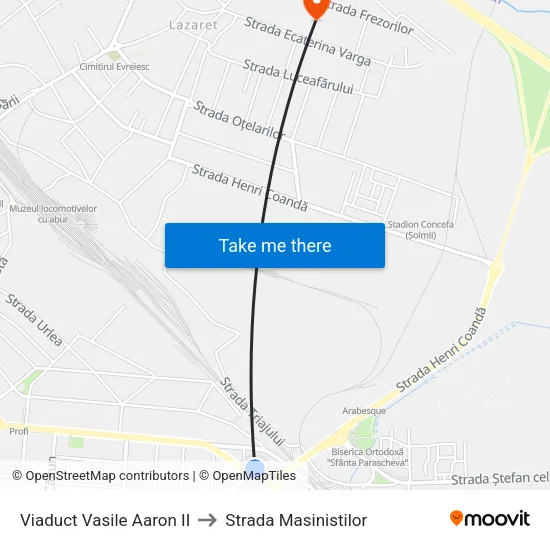 Viaduct Vasile Aaron II to Strada Masinistilor map