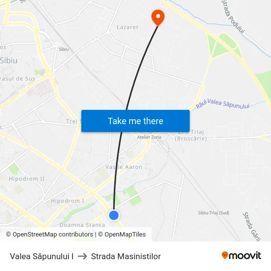 Valea Săpunului I to Strada Masinistilor map