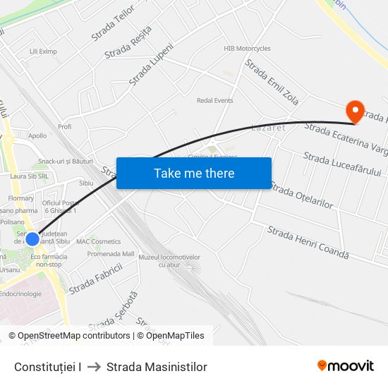 Constituției I to Strada Masinistilor map