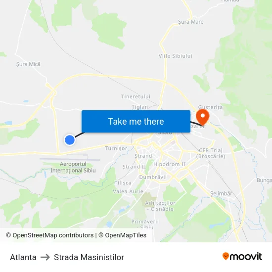 Atlanta to Strada Masinistilor map