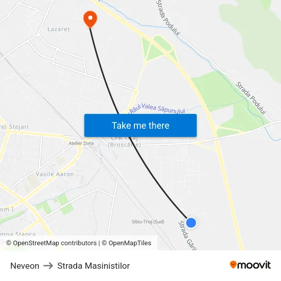 Neveon to Strada Masinistilor map