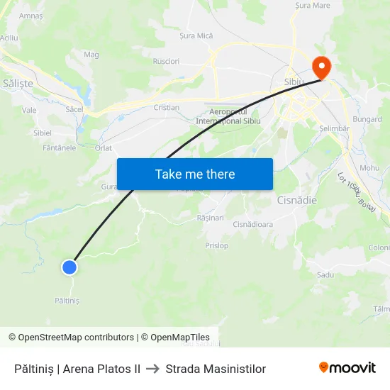 Păltiniș | Arena Platos II to Strada Masinistilor map