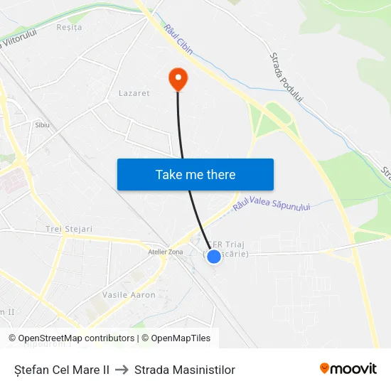 Ștefan Cel Mare II to Strada Masinistilor map