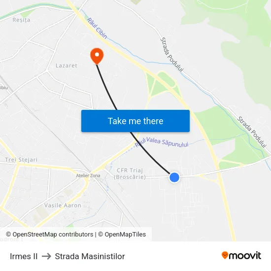 Irmes II to Strada Masinistilor map