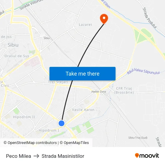 Peco Milea to Strada Masinistilor map