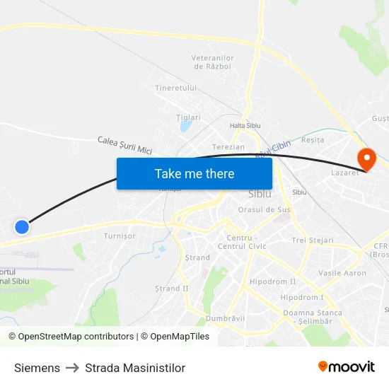 Siemens to Strada Masinistilor map