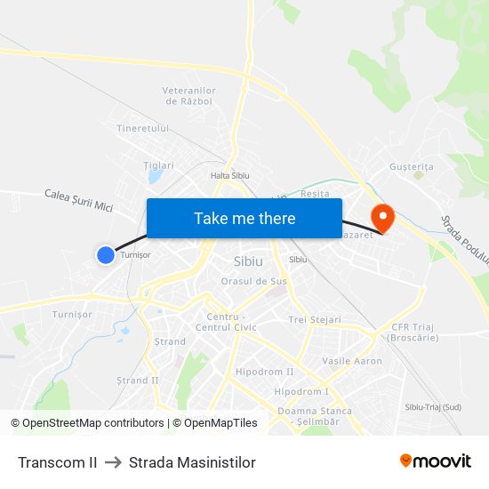 Transcom II to Strada Masinistilor map